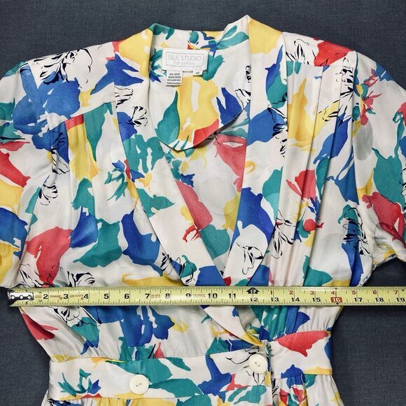 SILK STUDIO For Petites Maxi Dress 12 Vintage Tropical Floral 80s Coastal Summer - Picture 10 of 16